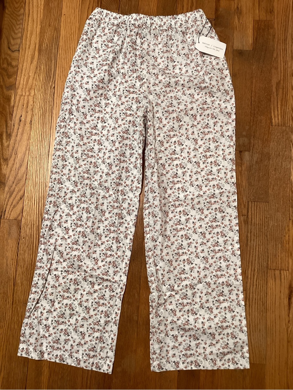 Better Together White Cotton Pants with Pink and Gray Floral Print NWT W M